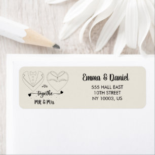 Eigen naam bruid en bruidegom modern penseelscript etiket