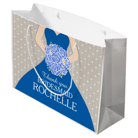 Eigen naam bruidsmeisje met blauwe tas large cadeautasje (Achterkant Gekanteld)