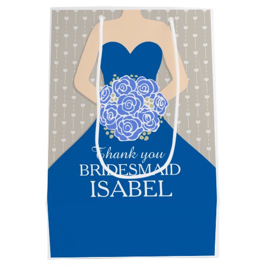 Eigen naam bruidsmeisje met blauwe tas medium cadeauzakje (Achterkant)