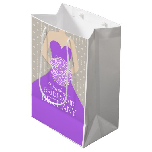 Eigen naam bruiloft bruidsjurk paarse tas medium cadeauzakje (Voorkant Gekanteld)