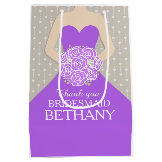 Eigen naam bruiloft bruidsjurk paarse tas medium cadeauzakje (Achterkant)