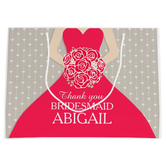 Eigen naam bruiloft bruidsmeisje rode tas groot cadeauzakje (Voorkant)