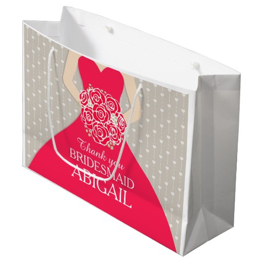 Eigen naam bruiloft bruidsmeisje rode tas groot cadeauzakje (Voorkant Gekanteld)