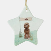 Eigen naam bruin cocao Pet Dog Keramisch Ornament (Rechts)