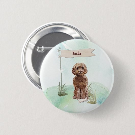 Eigen naam bruin cocao Pet Dog Ronde Button 5,7 Cm (Voorkant /achterkant)