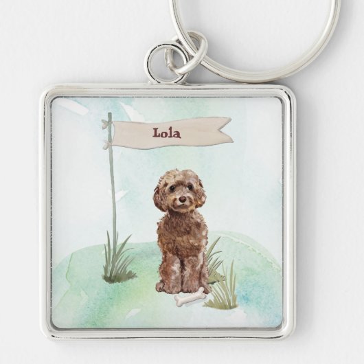 Eigen naam bruin cocao Pet Dog Sleutelhanger (Voorkant)