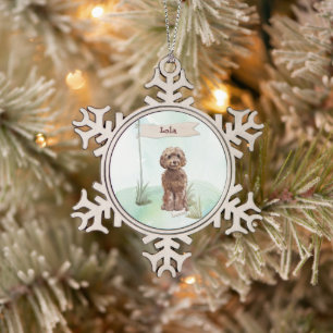 Eigen naam bruin cocao Pet Dog Tin Sneeuwvlok Ornament