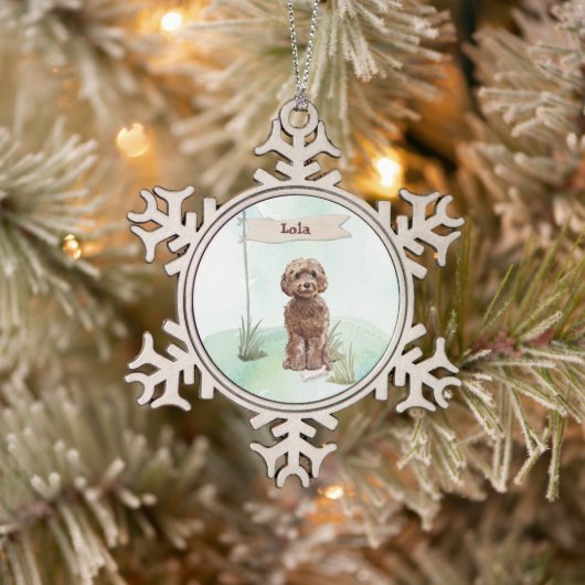 Eigen naam bruin cocao Pet Dog Tin Sneeuwvlok Ornament (Boom)