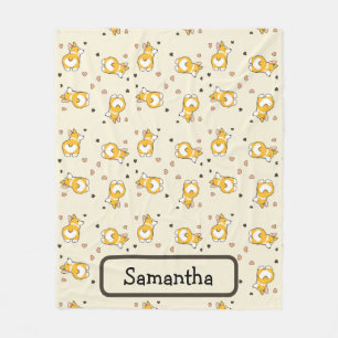 Eigen naam bruin corgi-hondenliefdespatroon fleece deken