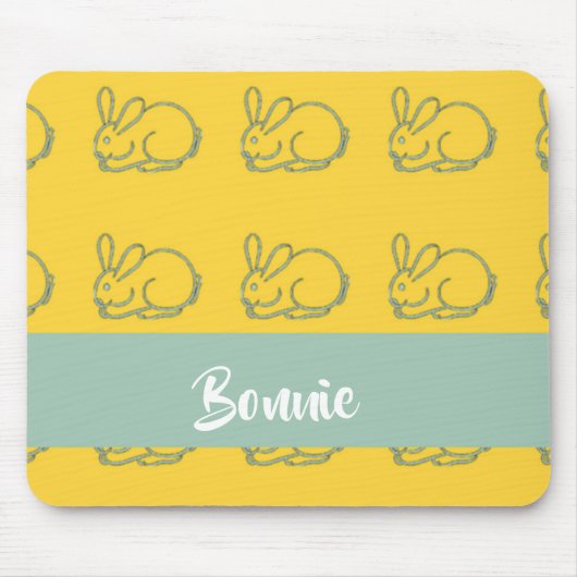 Eigen naam bunnies op geel muismat (Voorkant)