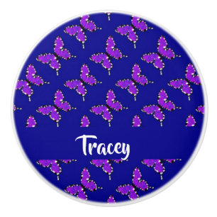 Eigen naam butterflies blauw patroon keramische knop