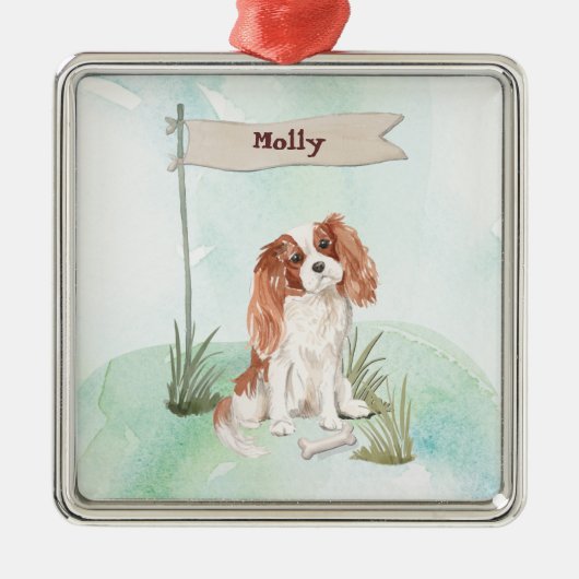 Eigen naam Cavalier King Charles Spaniel Pet Dog Metalen Ornament (Voorkant)