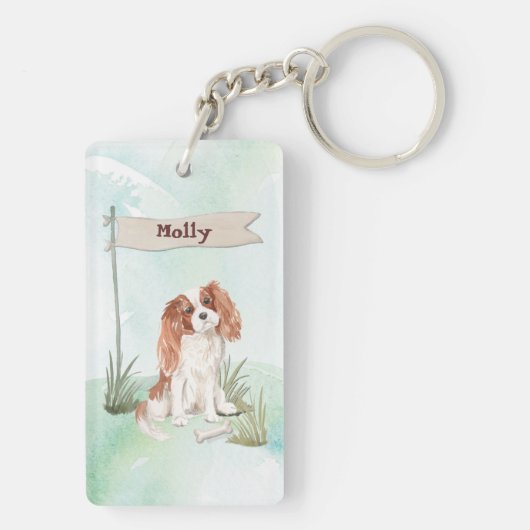 Eigen naam Cavalier King Charles Spaniel Pet Dog Sleutelhanger (achterkant)