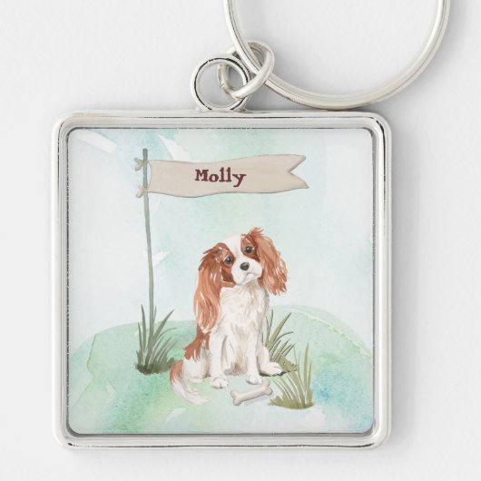 Eigen naam Cavalier King Charles Spaniel Pet Dog Sleutelhanger (Voorkant)
