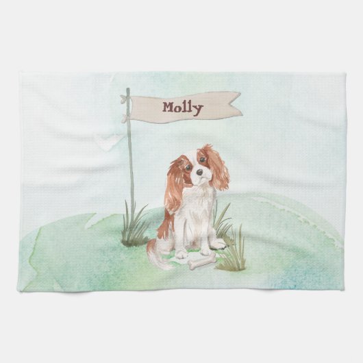 Eigen naam Cavalier King Charles Spaniel Pet Dog Theedoek (Horizontaal)