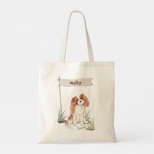 Eigen naam Cavalier King Charles Spaniel Pet Dog Tote Bag (Achterkant)