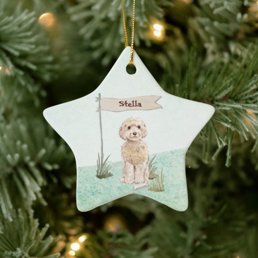 Eigen naam Champagne Cockapoo Pet Dog Keramisch Ornament (Boom)