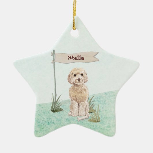 Eigen naam Champagne Cockapoo Pet Dog Keramisch Ornament (Voorkant)
