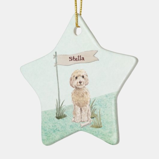 Eigen naam Champagne Cockapoo Pet Dog Keramisch Ornament (Links)