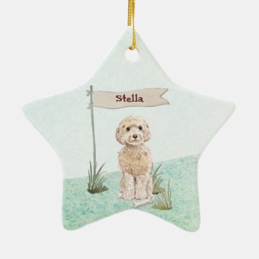Eigen naam Champagne Cockapoo Pet Dog Keramisch Ornament (Achterkant)