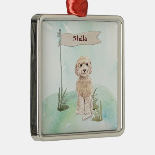 Eigen naam Champagne Cockapoo Pet Dog Metalen Ornament (Rechts)