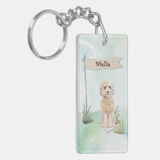 Eigen naam Champagne Cockapoo Pet Dog Sleutelhanger (Voorkant Links)