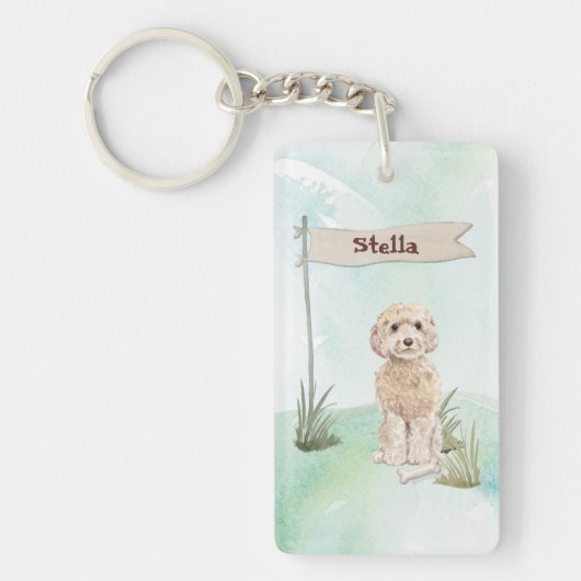 Eigen naam Champagne Cockapoo Pet Dog Sleutelhanger (Voorkant)