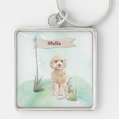 Eigen naam Champagne Cockapoo Pet Dog Sleutelhanger (Voorkant)