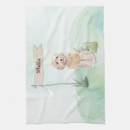 Eigen naam Champagne Cockapoo Pet Dog Theedoek (Verticaal)