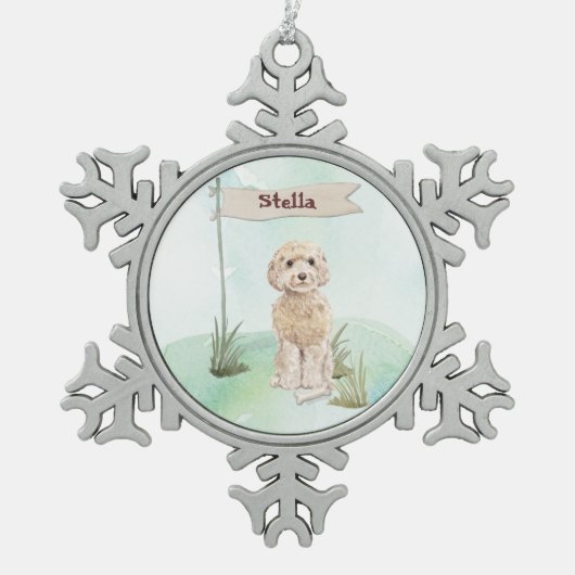 Eigen naam Champagne Cockapoo Pet Dog Tin Sneeuwvlok Ornament (Voorkant)