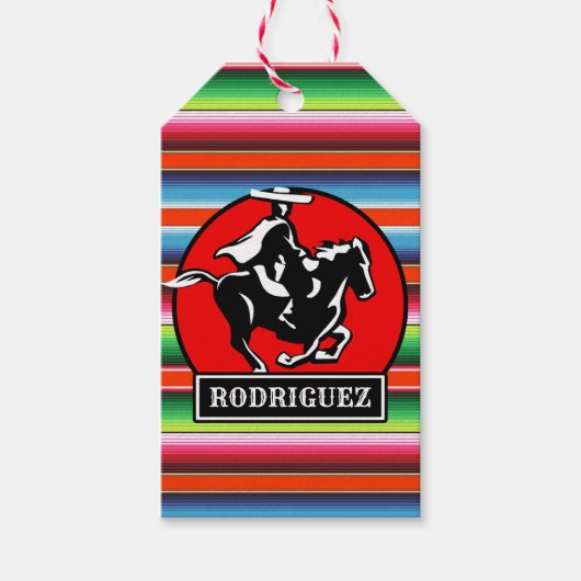 Eigen naam Charro Horse Spaanse Mexicaanse Serape Cadeaulabel (Voorkant)