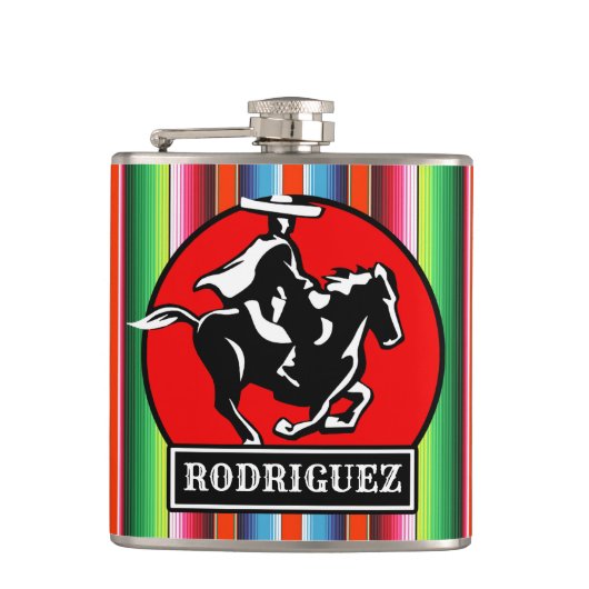 Eigen naam Charro Horse Spaanse Mexicaanse Serape Heupfles (Voorkant)