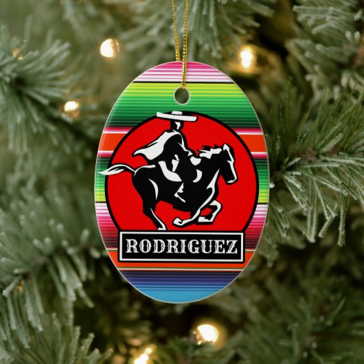 Eigen naam Charro Horse Spaanse Mexicaanse Serape Keramisch Ornament (Boom)