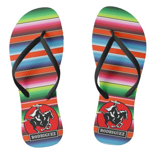Eigen naam Charro Horse Spaanse Mexicaanse Serape Teenslippers (Voetbed)