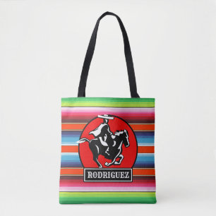 Eigen naam Charro Horse Spaanse Mexicaanse Serape Tote Bag