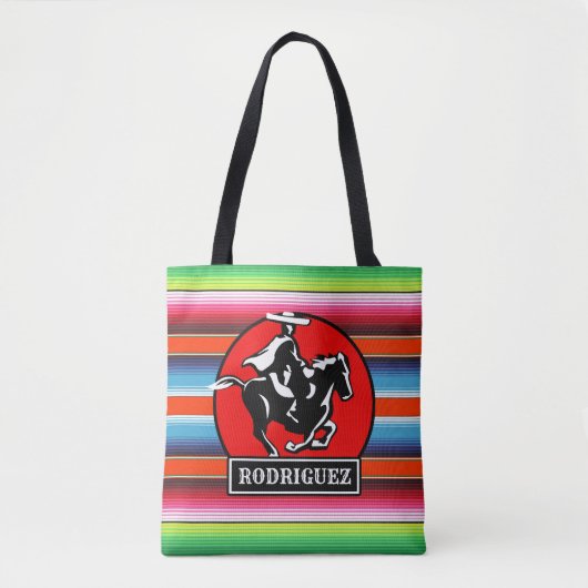Eigen naam Charro Horse Spaanse Mexicaanse Serape Tote Bag (Voorkant)