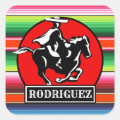 Eigen naam Charro Horse Spaanse Mexicaanse Serape Vierkante Sticker (Voorkant)
