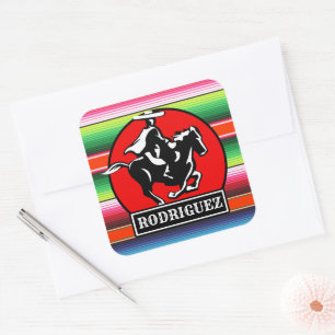 Eigen naam Charro Horse Spaanse Mexicaanse Serape Vierkante Sticker