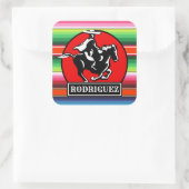 Eigen naam Charro Horse Spaanse Mexicaanse Serape Vierkante Sticker (Tas)
