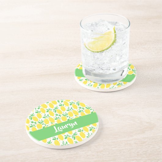 Eigen naam citroenpatroon zandsteen onderzetter (Zijkant)