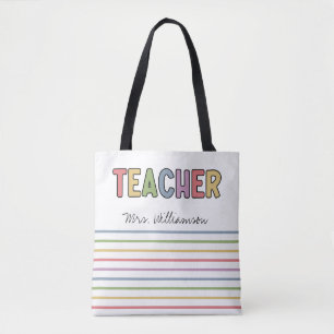 Eigen naam — Colorful Teacher Apprecits — cadeautj Tote Bag