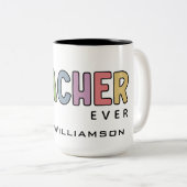 Eigen naam — Colorful Teacher Apprecits — cadeautj Tweekleurige Koffiemok (Voorkant rechts)