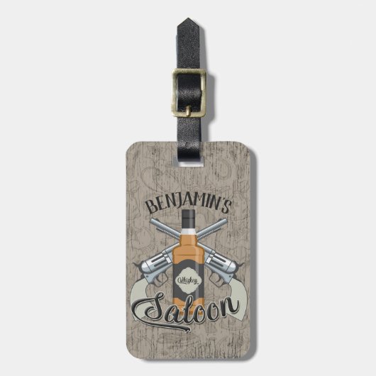 Eigen naam Cowboy Revolver Pistool Whiskey Saloon Bagagelabel (Voorkant verticaal)