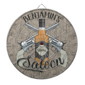 Eigen naam Cowboy Revolver Pistool Whiskey Saloon Dartbord (Voorkant)