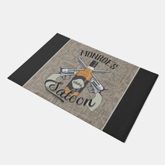 Eigen naam Cowboy Revolver Pistool Whiskey Saloon  Deurmat (Schuin)