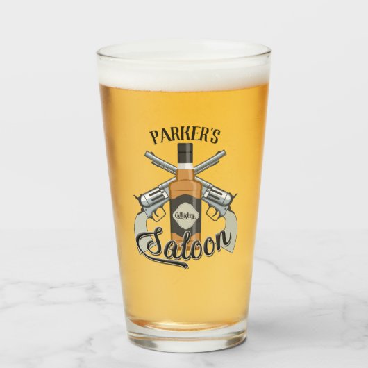 Eigen naam Cowboy Revolver Pistool Whiskey Saloon Glas (Voorkant gevuld)