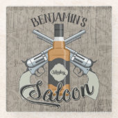 Eigen naam Cowboy Revolver Pistool Whiskey Saloon Glazen Onderzetter (Voorkant)