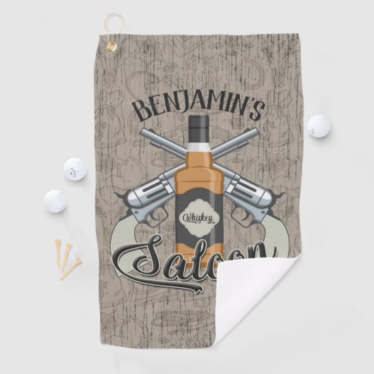 Eigen naam Cowboy Revolver Pistool Whiskey Saloon Golfhanddoek (Insitu)