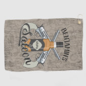 Eigen naam Cowboy Revolver Pistool Whiskey Saloon Golfhanddoek (Horizontaal)