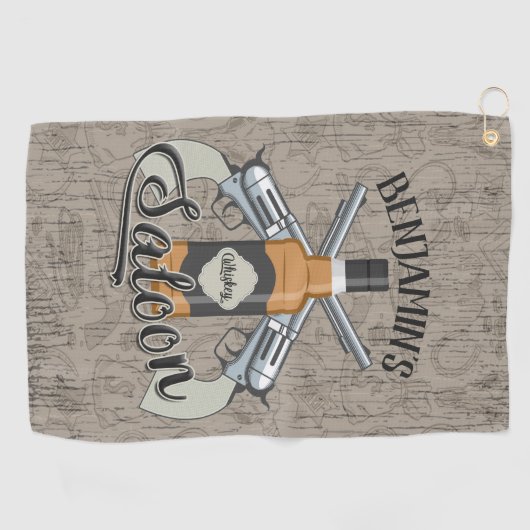 Eigen naam Cowboy Revolver Pistool Whiskey Saloon Golfhanddoek (Horizontaal)